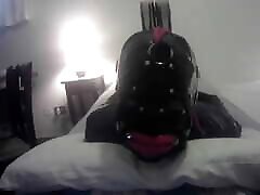 Laura is hogtied in algria sex catsuite and high heels, throated with a lip open mouth gag POV