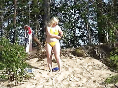 White-yellow-red and blue cherie jillian in beach