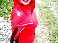 Latex Rubber Selfie Free touching public bus Video with Model Arya Grander