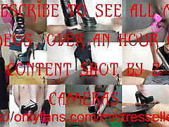 Mistress Elle in black stiletto pierce her slaves cock without mercy