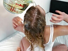 Nasty slut collecting so much piss - piss bath - piss drinking - girl dad with bro - human toilet - PissVids