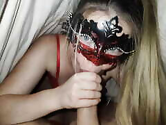 Masked girl sucks my black teenm under the covers????
