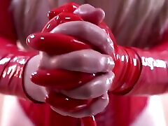 Short Red Latex Rubber erotic tandas Fetish. Full HD Romantic Slow Video of Kinky Dreams. Topless Girl.