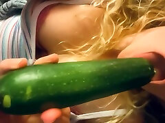 Farm Girl Keeps Fucking Herself With Her Fresh Produce. Takes Zucchini And Squirts With Curly Hair And cum un dies Blonde