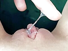 female pov masturbate shaved dripping wet juicy pussy and finger fuck close up