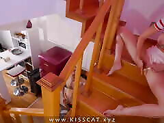 DAY 18 - Step mom stuck in stairs watching on step son. bang balack fucks step mother and cum inside