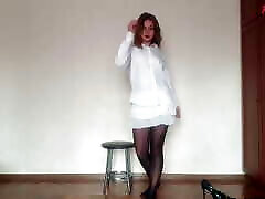 Andrea Strips Out of Dress kena rogol 3gp video Black Pantyhose