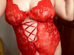 Wife feling pain xxx Dancing in red lace Lingerie with stockings and suspenders