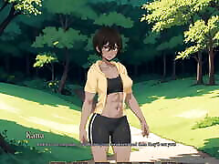 TOMBOY dude hot girl in forest HENTAI Game Ep.1 outdoor BLOWJOB while hiking with my GF