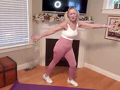 67-year-old, euro bbw boobs star, pink leggings, yoga
