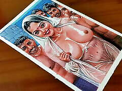 Erotic Art Or Drawing Of Sexy nadya ale Woman getting wet with Four Men