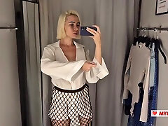 Try On Haul Transparent Clothes With Huge Tits At The Fitting Room. Completely See Through Clothes