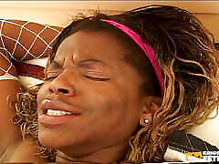 Blonde ebony gets her hairy pussy spoiled and pumped by a black dude with huge dick
