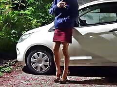 Sissy pees her micro thong in the parking lot with real nylons and skyheels Sissy pees her micro thong in the parking lot with real nylons and skyheels