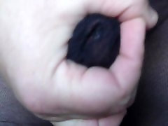 Cumming through black pantyhose