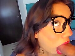 Brunette chick enjoys while sucking her boyfriends hard penis