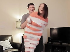 Girlfriend becomes duct tape mummy