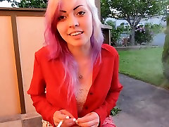 Becca smoking JOI tease on the patio
