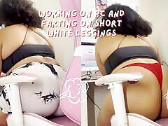 BBW Working on Pc and Farting on Short White Leggings