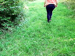 Clamps on nipples and whipping her tits in the woods