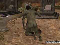 3D Zombie Ottiene Scopata Duro in un Cimitero
