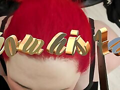 MtF Asian redhead shemale cum dump with a fan from Grindr deepthroat and raw bareback anal creampie in public