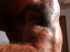 Hairy Bear Undressing Jerking blowjob from my african maid Flexing Muscles
