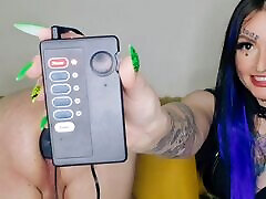 Review of a new sex toy. Anal electric plug for a slave&039;s ass. Dominatrix Nika plays with electric vibrations with a sex slave