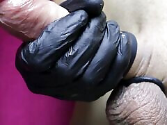 very hot professional big cock massage with black gloves on abstinence for late powerful orgasm