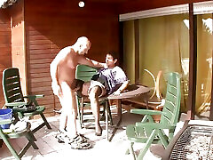 Outdoors, the older brunette housewife looks eager and ready to get fucked in an amateur way