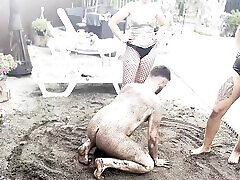 Interracial PIG HUMILIATION in the sand