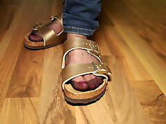 Nylons & Tight Jeans - Dangling in Classic Sandals