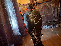 Final Part:- Domina Satana & Bag Man in chains and pallets wrap