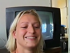 Blonde free celebrity sex tape video girl flashing her small Tits at Home