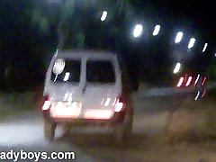 Nikki Ladyboys flashing tits on the street