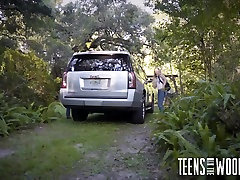 Dumb teen girl arrested and fucked in dark woods