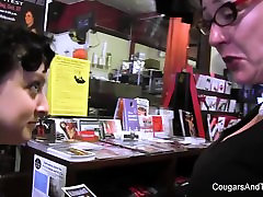 MILF plays with stepdaughter&039;s pussy in the shop