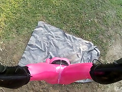 Fetish sex video featuring suspended slut in electrical cock outfit Lucy Latex