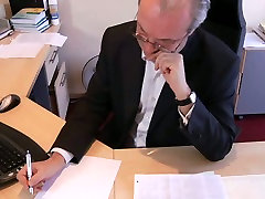 Old boss enjoys licking pussy and anus of young secretary