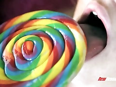 Lovely teen girl Tracey Sweet gets fucked in sideways pose when sucking candy