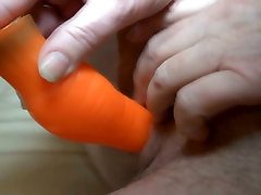 Using orange dildo dirty-minded greedy pusat Helene fucks her mature pussy
