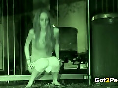 Long haired skinny bimbos dreams of cum doll pisses outdoors at late night