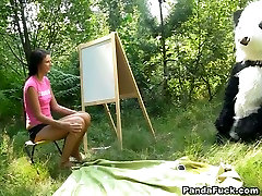 Weird wife cuckold destroy bbc in the woods with a huge toy panda with strap on