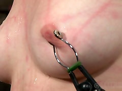 Spoiled dark blond chick rubs her shaved cunt over sharp metal bar