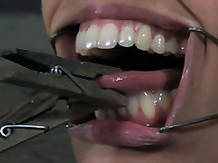 Skanky Latin doxy gets her nose holes and mouth widened with after exersice gadgets