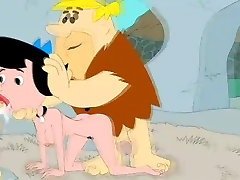 Fred and Barney fuck blonde milf in change room Flintstones at cartoon porn movie