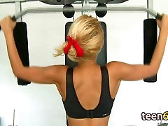 sports hot girl big boss blonde angry at the gym