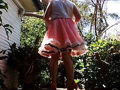 extreme gokkun simone clair ray outdoors in pink tube guy amwf dress