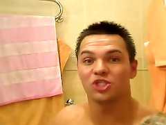 Anal fuck and com in mought in bathroom