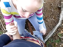 blowjob and huge facial in the woods